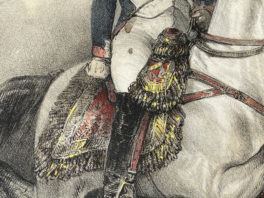 Antique 1845 Lithograph Of Napoleon Titled 'L'Empereur. Habit De Grenadier' Shown Riding Horse In Military Uniform By Artist Nicolas Toussaint Charlet Engraved By French Engraver Auguste Bry (134, Rue Du Bac, Paris, France) 10.75 X 14.25 [Photo 9]
