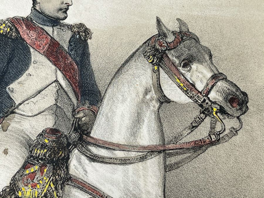 Antique 1845 Lithograph Of Napoleon Titled 'L'Empereur. Habit De Grenadier' Shown Riding Horse In Military Uniform By Artist Nicolas Toussaint Charlet Engraved By French Engraver Auguste Bry (134, Rue Du Bac, Paris, France) 10.75 X 14.25 [Photo 6]