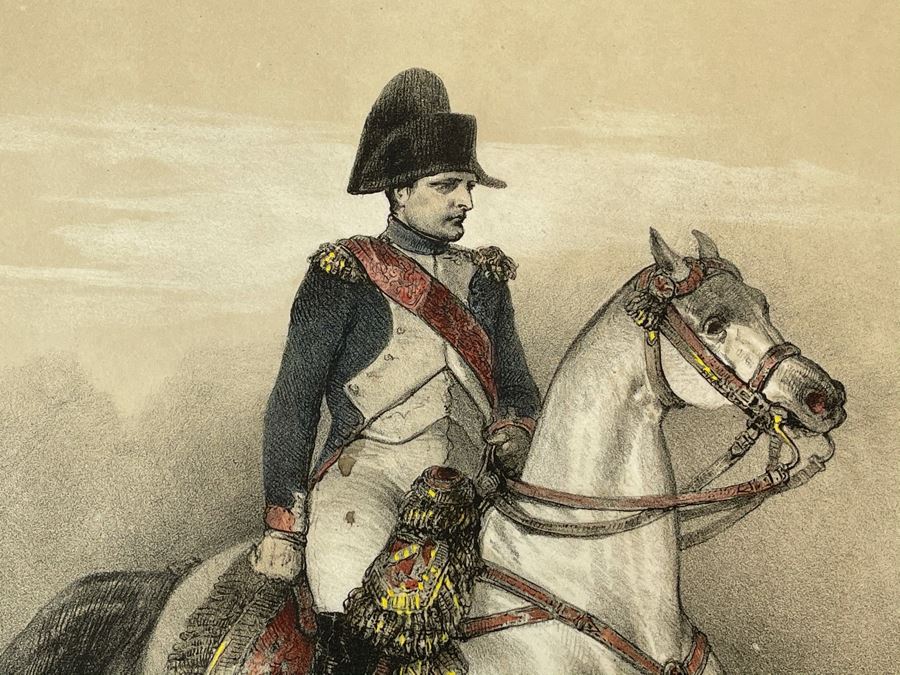 Antique 1845 Lithograph Of Napoleon Titled 'L'Empereur. Habit De Grenadier' Shown Riding Horse In Military Uniform By Artist Nicolas Toussaint Charlet Engraved By French Engraver Auguste Bry (134, Rue Du Bac, Paris, France) 10.75 X 14.25 [Photo 4]