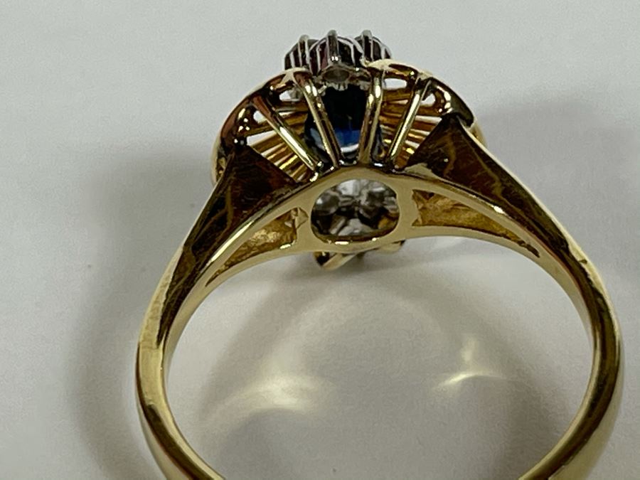 14K Gold Ring With Sapphire And Four Small Diamonds Size 7.5 [Photo 18]