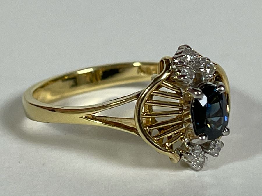 14K Gold Ring With Sapphire And Four Small Diamonds Size 7.5 [Photo 13]