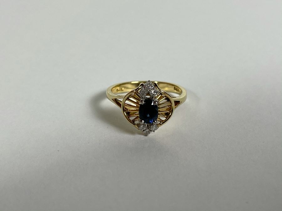 14K Gold Ring With Sapphire And Four Small Diamonds Size 7.5 [Photo 11]