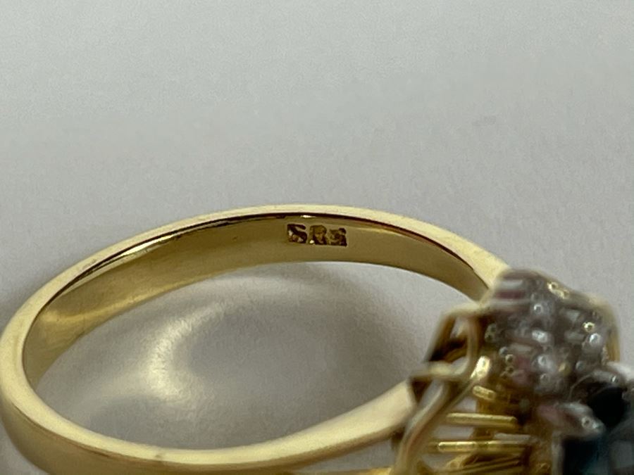 14K Gold Ring With Sapphire And Four Small Diamonds Size 7.5 [Photo 16]