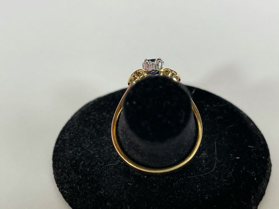 14K Gold Ring With Sapphire And Four Small Diamonds Size 7.5 [Photo 9]