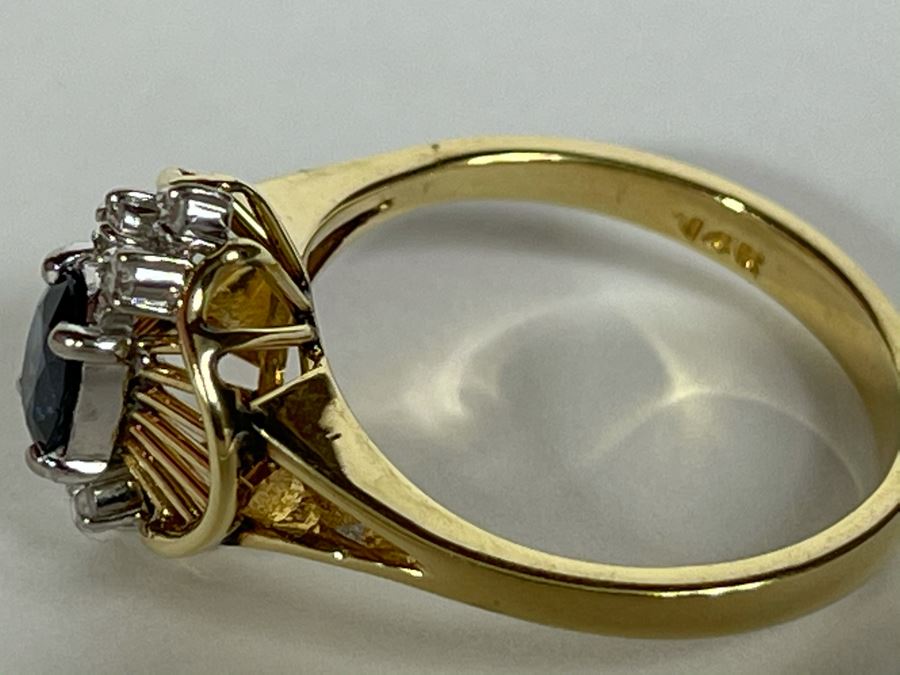 14K Gold Ring With Sapphire And Four Small Diamonds Size 7.5 [Photo 17]