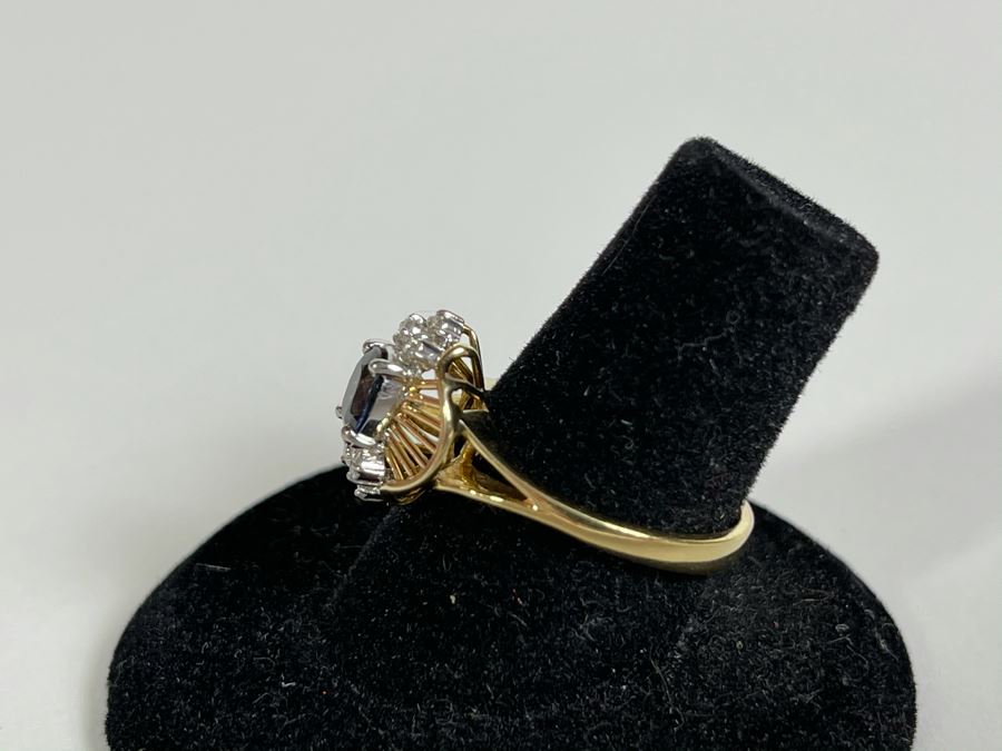14K Gold Ring With Sapphire And Four Small Diamonds Size 7.5 [Photo 10]
