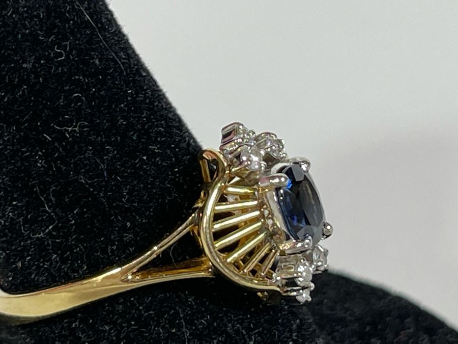 14K Gold Ring With Sapphire And Four Small Diamonds Size 7.5 [Photo 6]