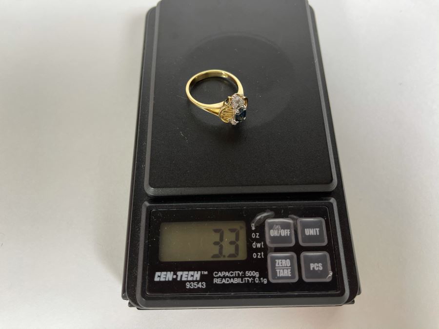 14K Gold Ring With Sapphire And Four Small Diamonds Size 7.5 [Photo 19]