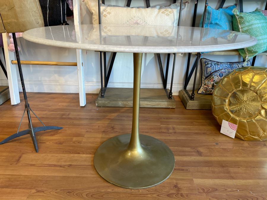 Eero Saarinen Style Tulip Table With Marble Top And Metal Base 39'R X 29.5'H Retails $1,495 [Photo 4]