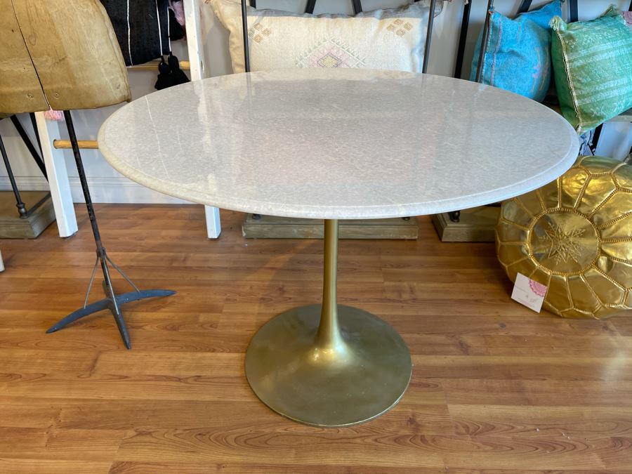 Eero Saarinen Style Tulip Table With Marble Top And Metal Base 39'R X 29.5'H Retails $1,495 [Photo 2]