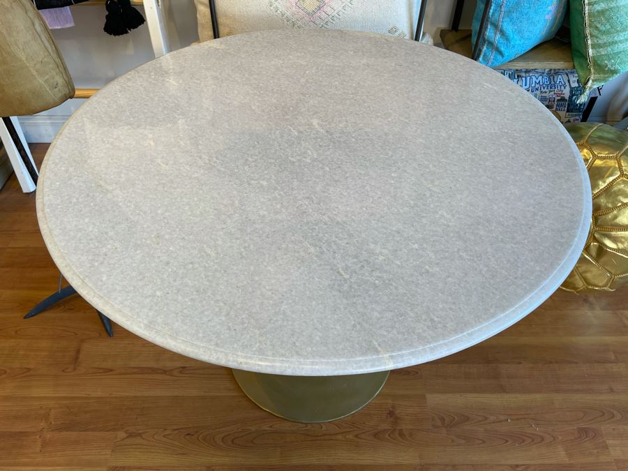 Eero Saarinen Style Tulip Table With Marble Top And Metal Base 39'R X 29.5'H Retails $1,495 [Photo 3]