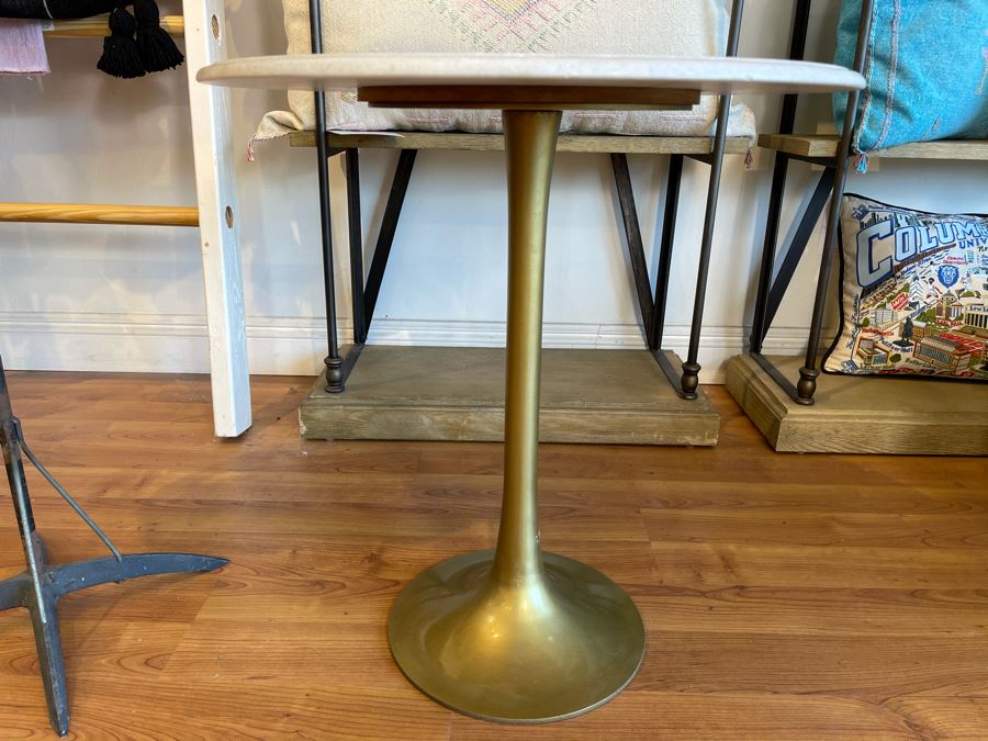 Eero Saarinen Style Tulip Side Table With Marble Top And Metal Base 22'R X 24'H Retails $525 [Photo 4]