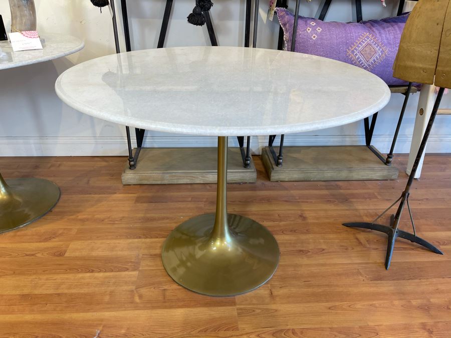Eero Saarinen Style Tulip Table With Marble Top And Metal Base 39'R X 29.5'H Retails $1,495 [Photo 2]