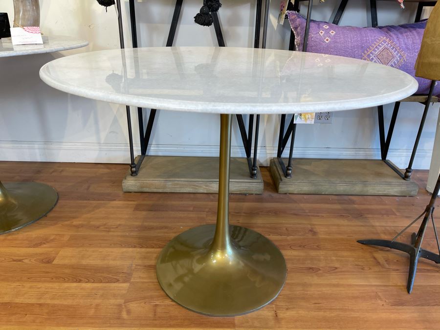 Eero Saarinen Style Tulip Table With Marble Top And Metal Base 39'R X 29.5'H Retails $1,495 [Photo 1]