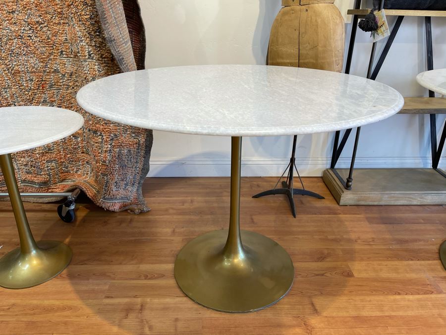 Eero Saarinen Style Tulip Table With Marble Top And Metal Base 39'R X 29.5'H Retails $1,495 [Photo 7]