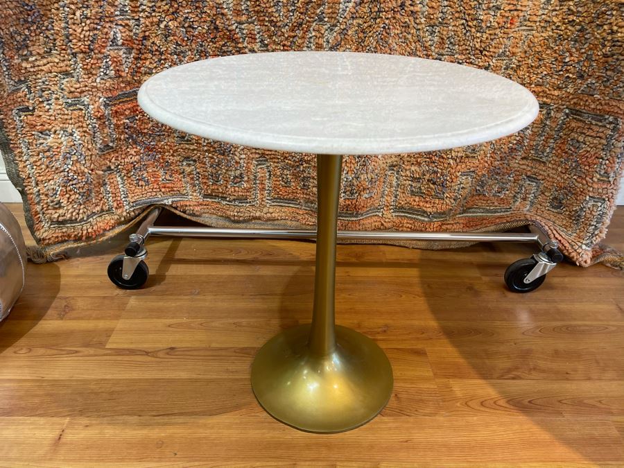 Eero Saarinen Style Tulip Side Table With Marble Top And Metal Base 22'R X 24'H Retails $525 [Photo 4]