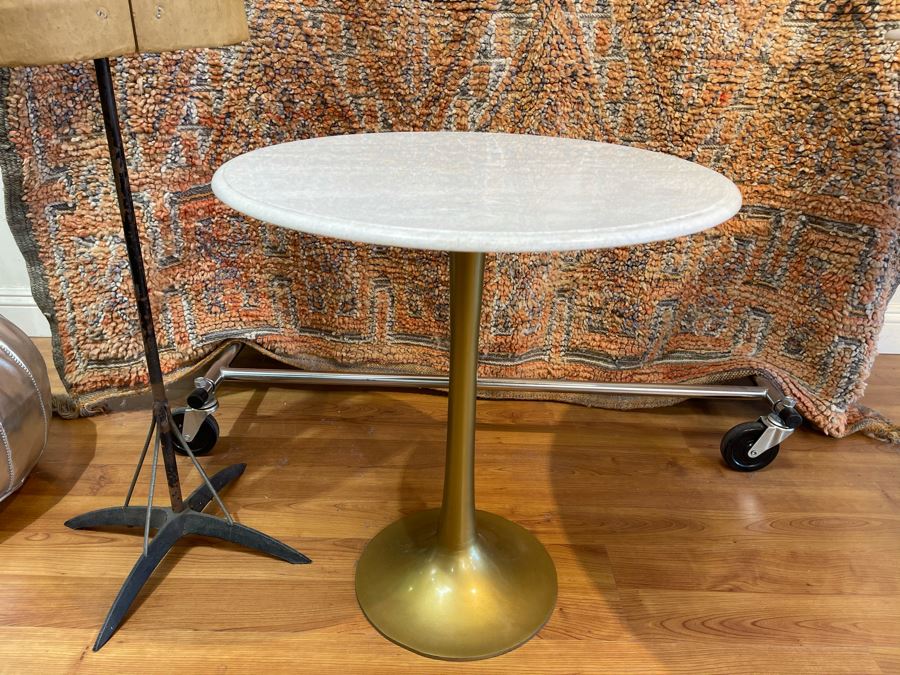 Eero Saarinen Style Tulip Side Table With Marble Top And Metal Base 22'R X 24'H Retails $525