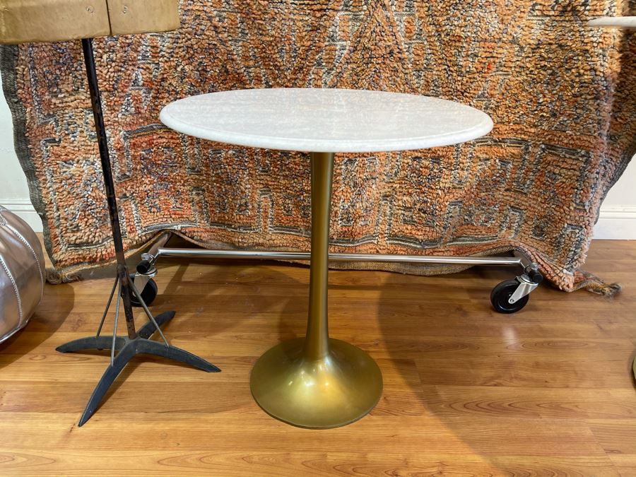 Eero Saarinen Style Tulip Side Table With Marble Top And Metal Base 22'R X 24'H Retails $525 [Photo 5]