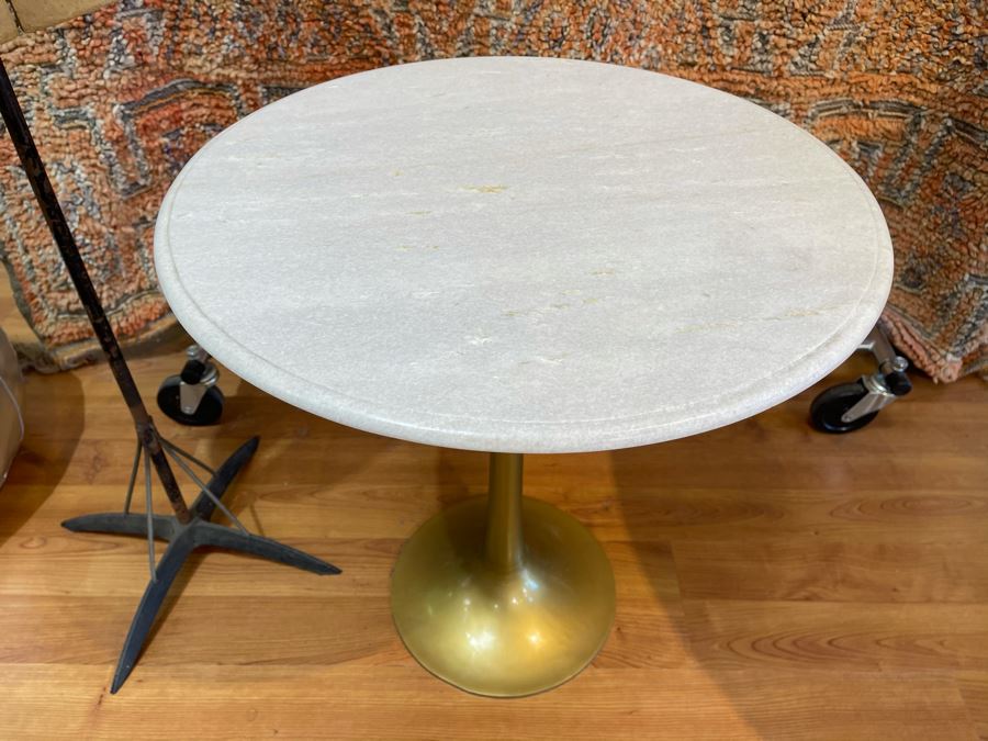 Eero Saarinen Style Tulip Side Table With Marble Top And Metal Base 22'R X 24'H Retails $525 [Photo 6]