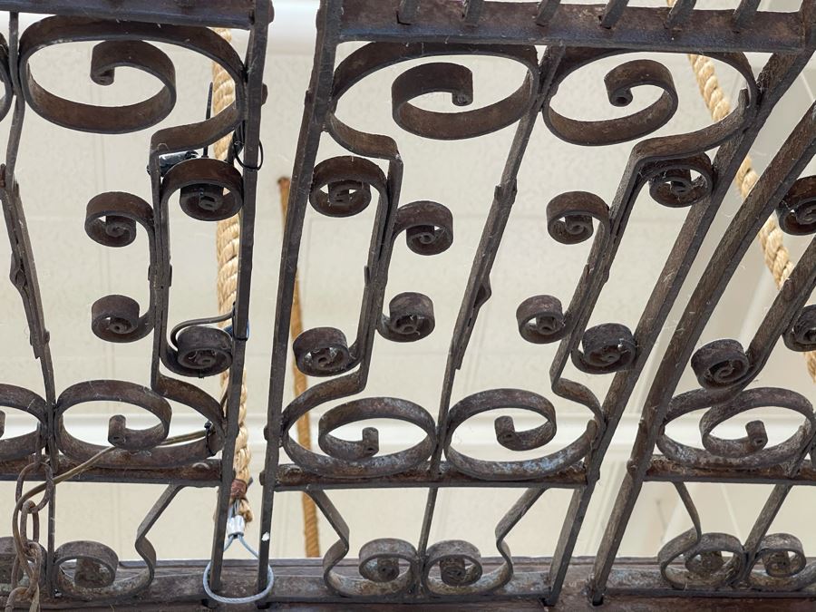 Set Of 3 Copper Lantern Light Fixtures With Wrought Iron And Wood Gate For Hanging - Lanterns Measure 12'W X 22'H - Gate Measures Apx 40'W X 29'H - 3 Lanterns Retails For $2,200 Without Gate [Photo 18]