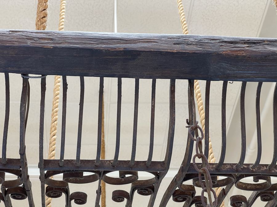 Set Of 3 Copper Lantern Light Fixtures With Wrought Iron And Wood Gate For Hanging - Lanterns Measure 12'W X 22'H - Gate Measures Apx 40'W X 29'H - 3 Lanterns Retails For $2,200 Without Gate [Photo 16]