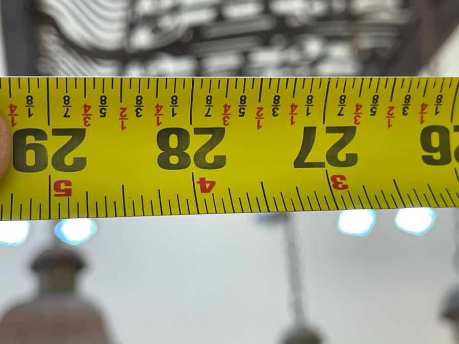 Set Of 3 Copper Lantern Light Fixtures With Wrought Iron And Wood Gate For Hanging - Lanterns Measure 12'W X 22'H - Gate Measures Apx 40'W X 29'H - 3 Lanterns Retails For $2,200 Without Gate [Photo 23]