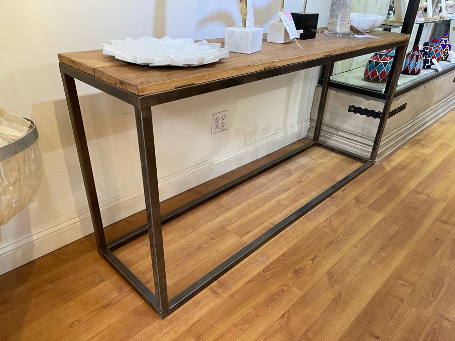 Elm Door Console Table With Metal Base 67'W X 18'D X 32'H Retails $1,675 [Photo 4]
