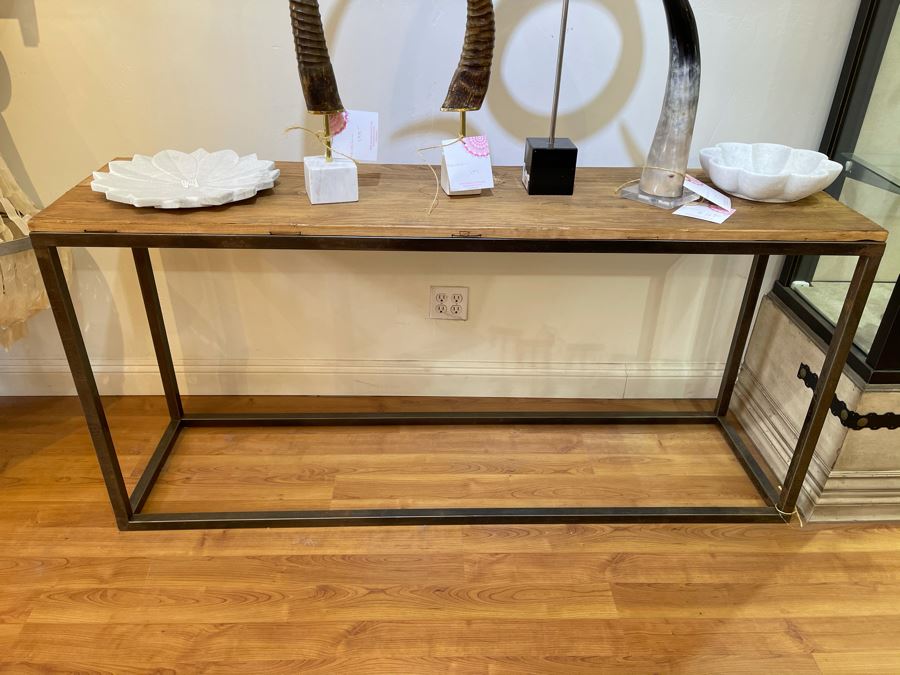 Elm Door Console Table With Metal Base 67'W X 18'D X 32'H Retails $1,675 [Photo 3]