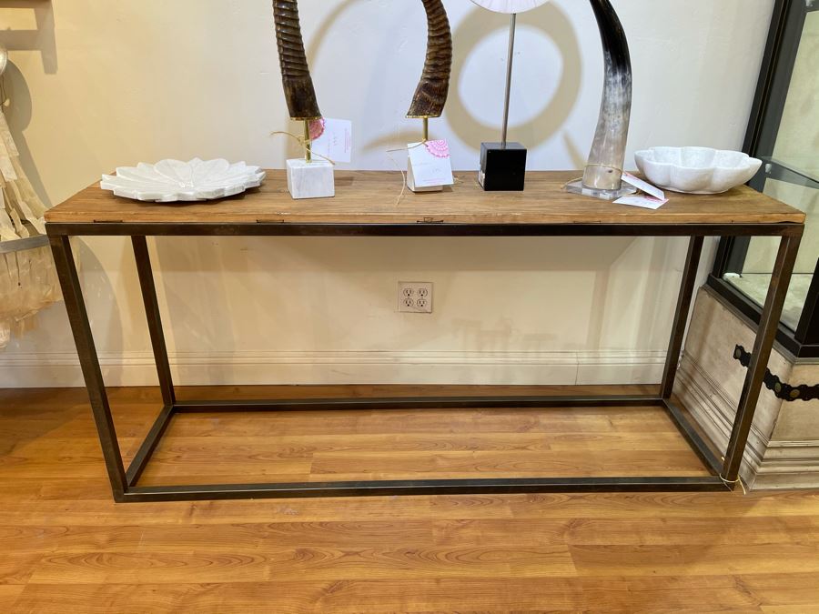 Elm Door Console Table With Metal Base 67'W X 18'D X 32'H Retails $1,675 [Photo 2]