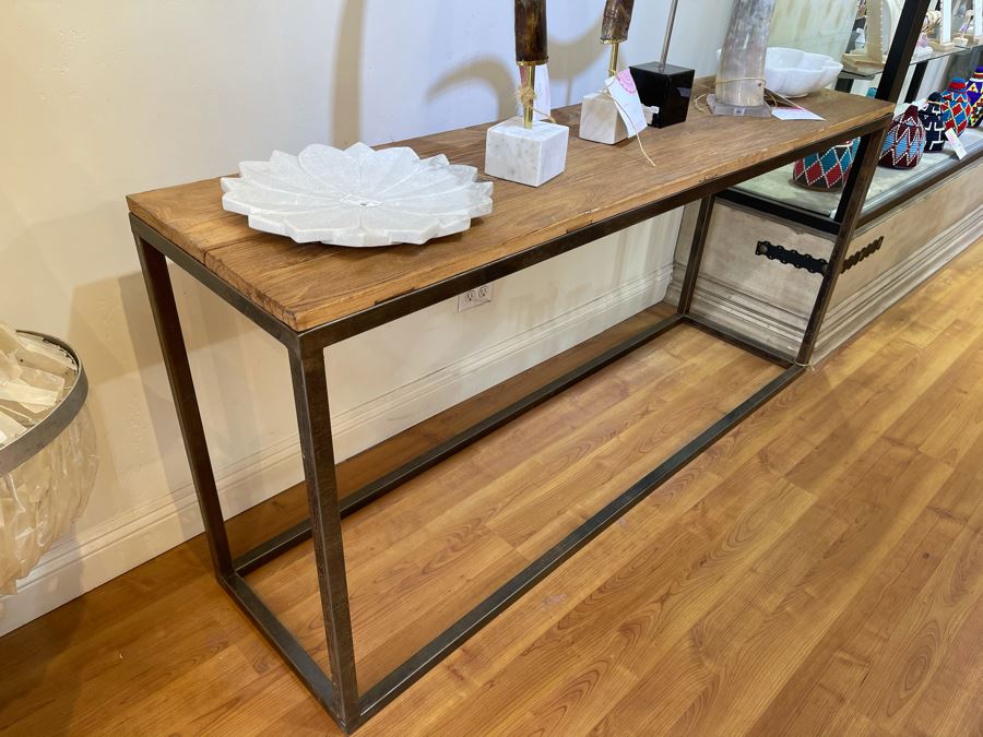 Elm Door Console Table With Metal Base 67'W X 18'D X 32'H Retails $1,675 [Photo 5]