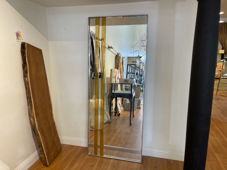 Full Length Chrome And Brass Modernist Mirror 31'W X 80'H [Photo 2]