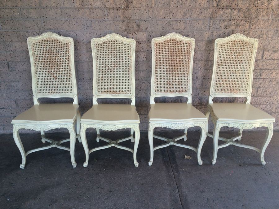 Cream Shabby Chic French Provincial Cane Back Chairs