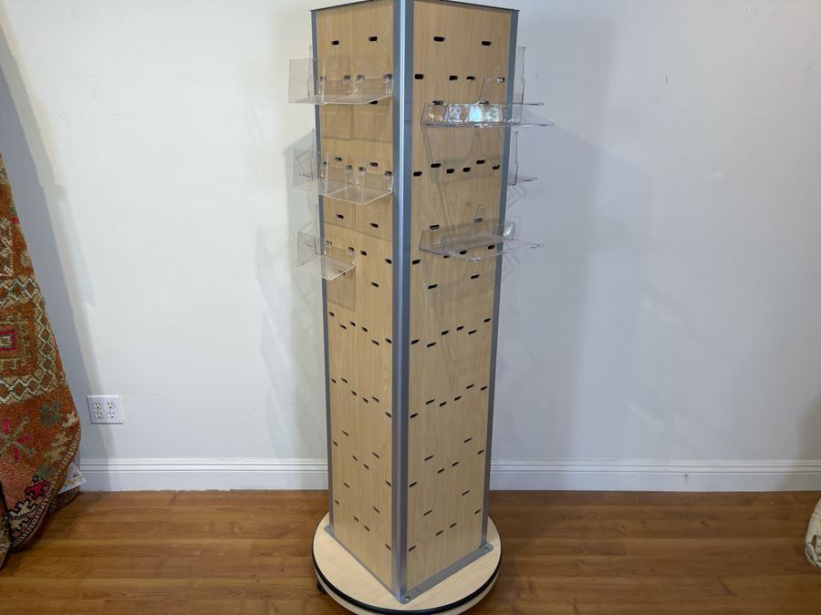 Rotating Store Display Fixture On Casters With Several Boxes Of Acrylic Product Holders 66'H X 29'D [Photo 6]