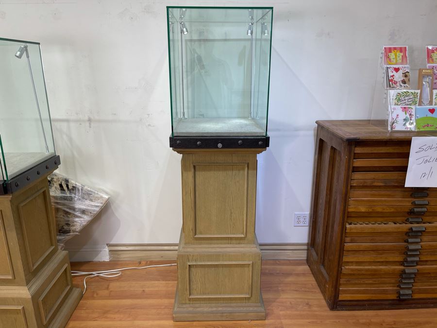 Lighted Display Case On Solid Wooden Pedestal With Lock And Key 21'W X 68'H [Photo 2]