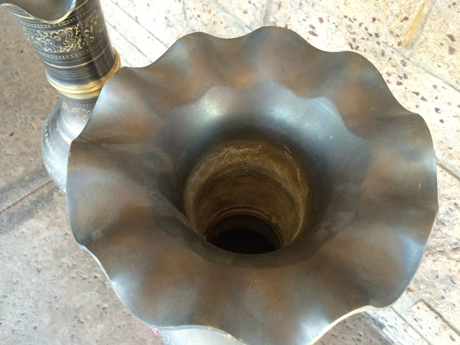 Pair of Tall Engraved Fluted Bronze Vases - 30' Tall x 8' Wide [Photo 7]