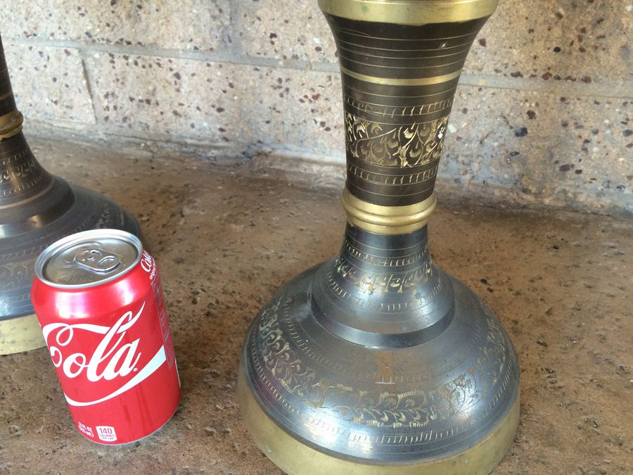 Pair of Tall Engraved Fluted Bronze Vases - 30' Tall x 8' Wide [Photo 5]