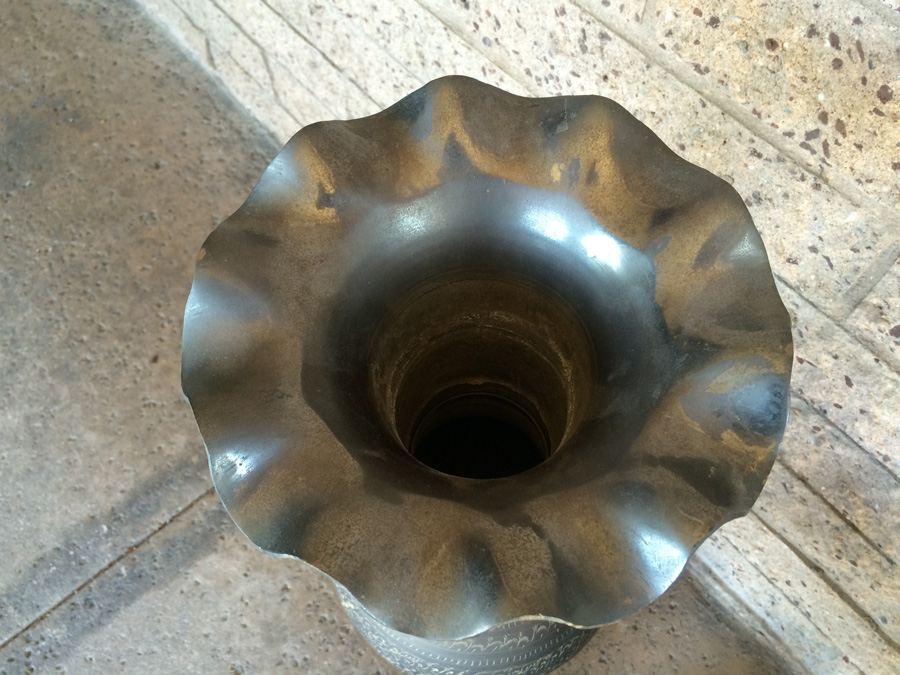 Pair of Tall Engraved Fluted Bronze Vases - 30' Tall x 8' Wide [Photo 8]