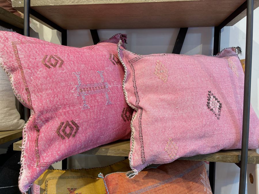 Pair Of Moroccan Handmade Cactus Silk Organic Pillows Pink 18' X 16' Retails $310 [Photo 2]