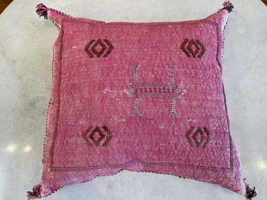 Pair Of Moroccan Handmade Cactus Silk Organic Pillows Pink 18' X 16' Retails $310 [Photo 3]