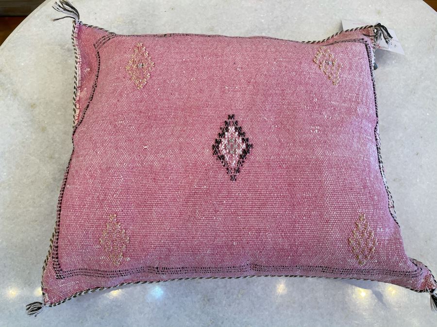 Pair Of Moroccan Handmade Cactus Silk Organic Pillows Pink 18' X 16' Retails $310 [Photo 4]