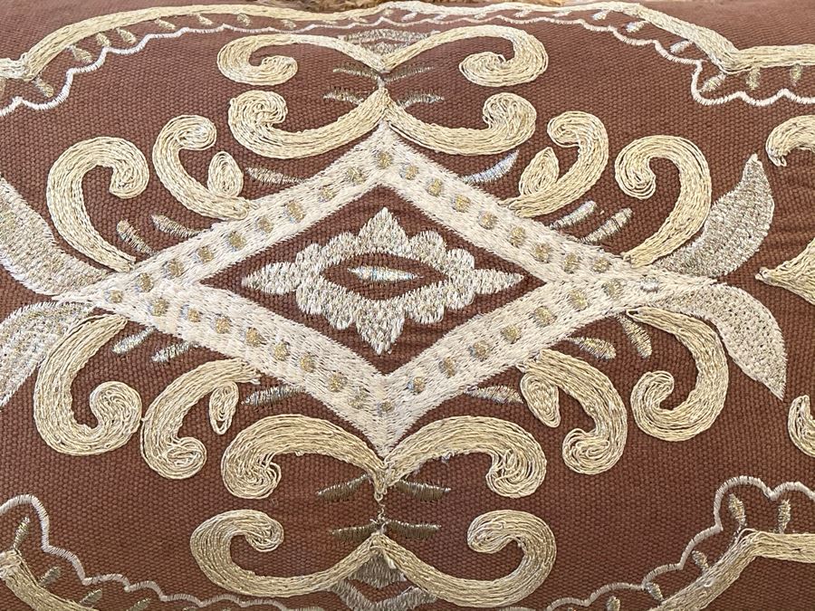 Pair Of Organic Fabric & Dyes Handmade Embroidery Pillows 24' X 12' Retails $220 [Photo 4]