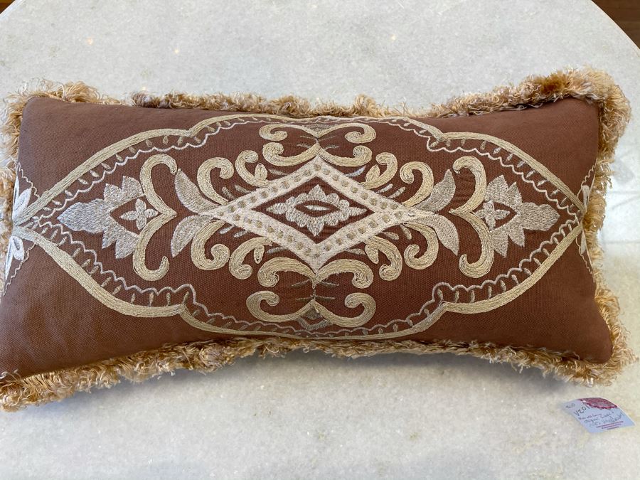 Pair Of Organic Fabric & Dyes Handmade Embroidery Pillows 24' X 12' Retails $220 [Photo 3]