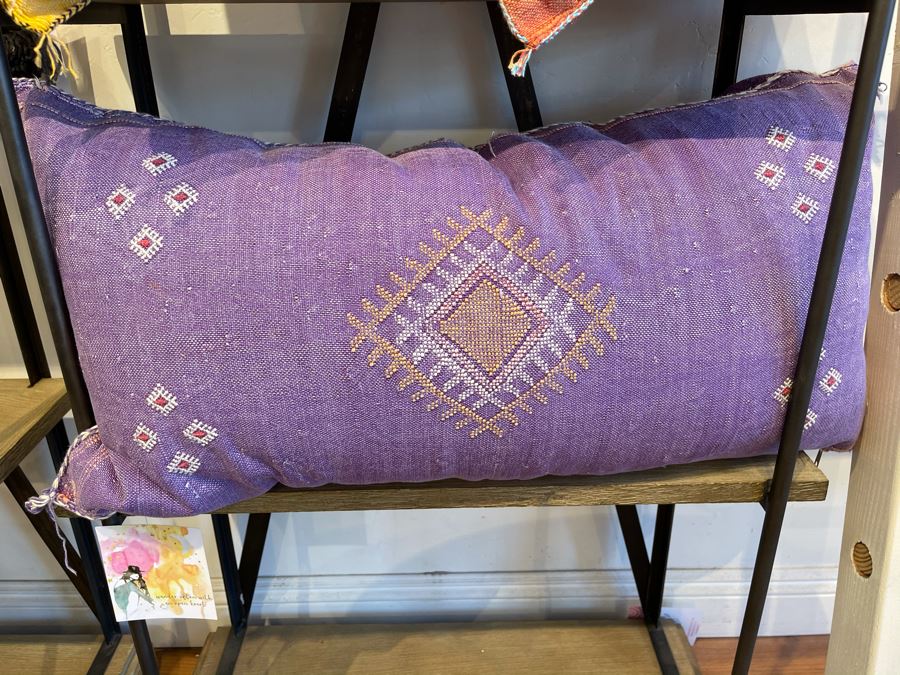 Large Moroccan Handmade Cactus Silk Organic Pillow Purple Apx 34' X 16' Retails $225 [Photo 2]
