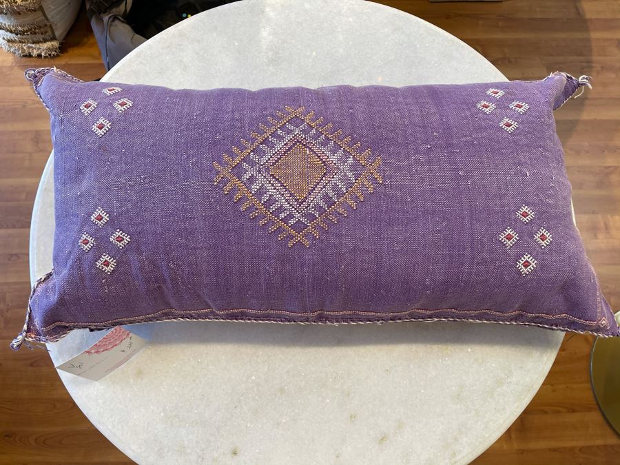 Large Moroccan Handmade Cactus Silk Organic Pillow Purple Apx 34' X 16' Retails $225 [Photo 3]