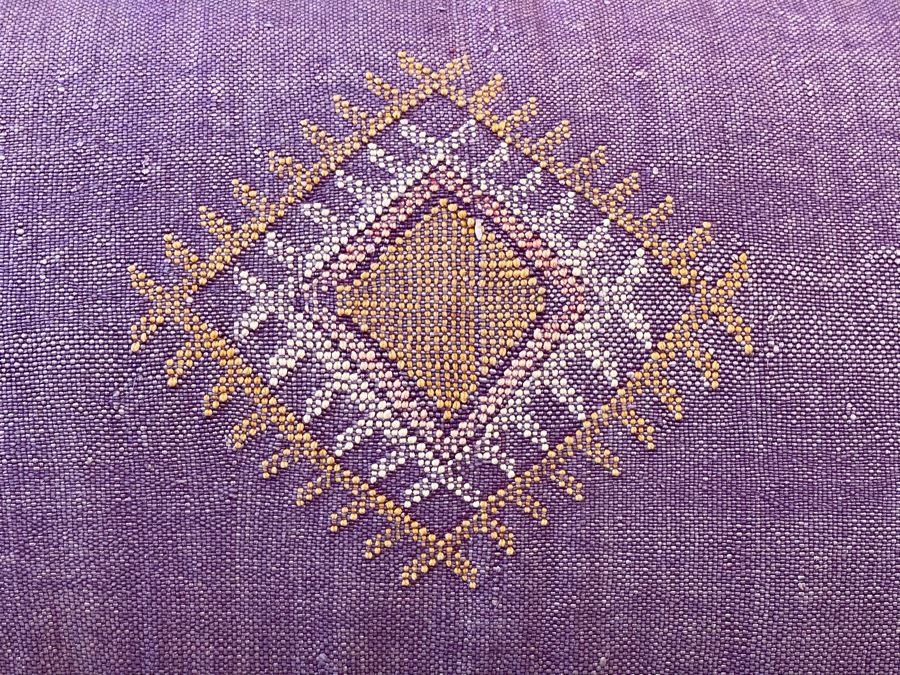 Large Moroccan Handmade Cactus Silk Organic Pillow Purple Apx 34' X 16' Retails $225 [Photo 4]