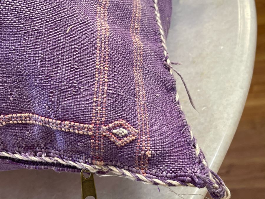 Large Moroccan Handmade Cactus Silk Organic Pillow Purple Apx 34' X 16' Retails $225 [Photo 5]