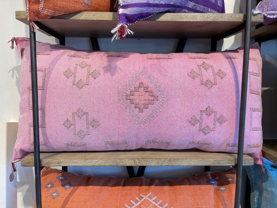 Large Moroccan Handmade Cactus Silk Organic Pillow Pink Retails $225 [Photo 2]