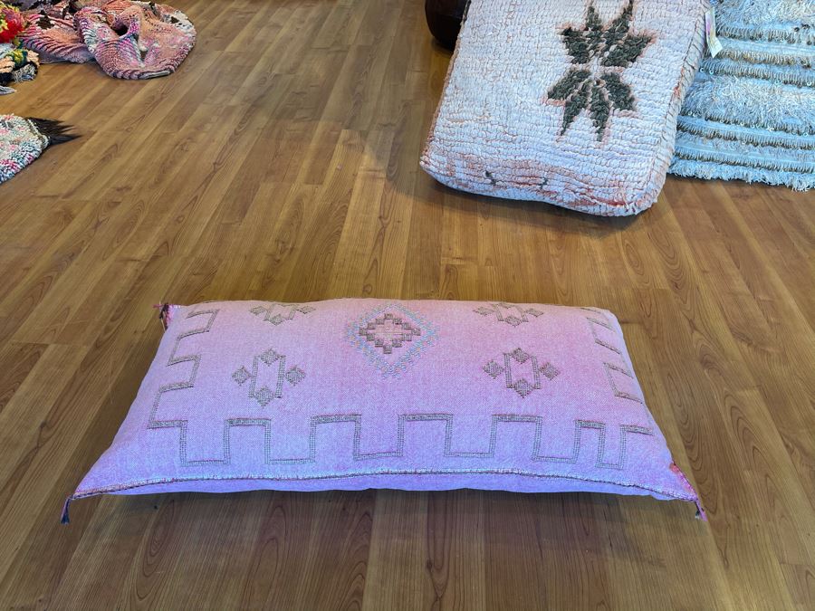 Large Moroccan Handmade Cactus Silk Organic Pillow Pink Retails $225 [Photo 3]