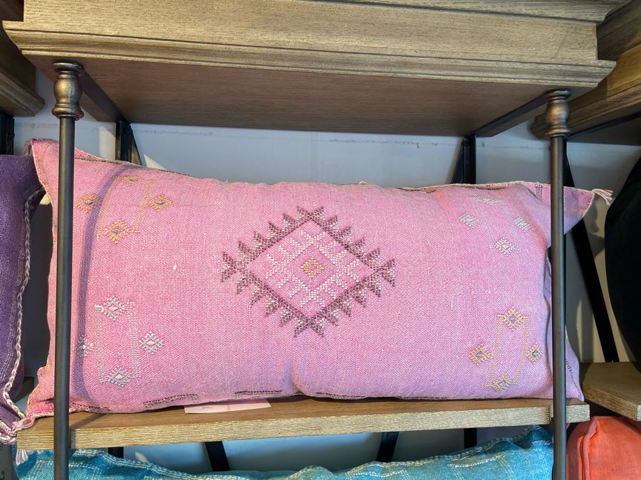 Large Moroccan Handmade Cactus Silk Organic Pillow Pink Retails $225 [Photo 2]