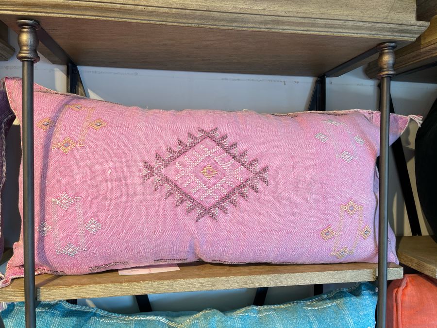 Large Moroccan Handmade Cactus Silk Organic Pillow Pink Retails $225